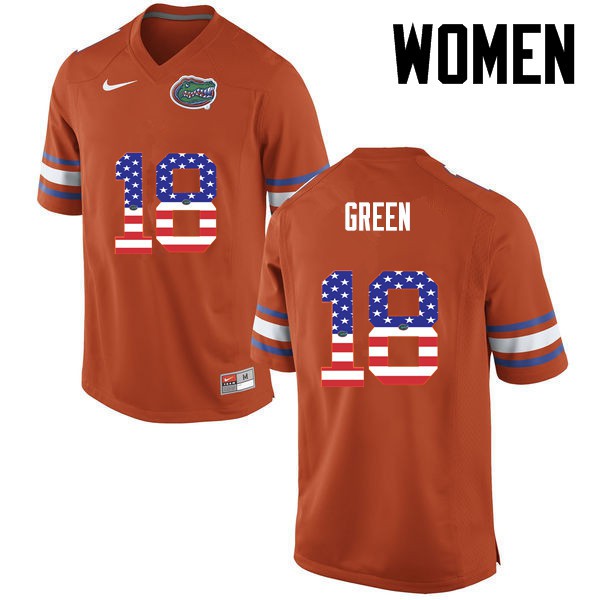 Florida Gators Women #18 Daquon Green College Football USA Flag Fashion Orange